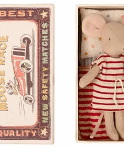 Maileg Big Sister Mouse In A Matchbox - Red Stripe Dress