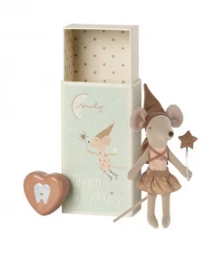 Maileg Big Sister Mouse Tooth Fairy In A Matchbox With A Metal Heart Shaped Tooth Box-rose