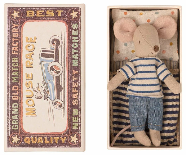 Maileg Big Brother Mouse In A Matchbox - Blue Stripe