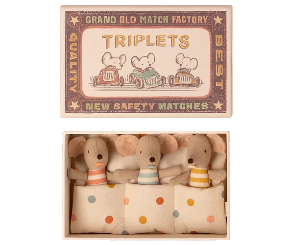Maileg Triplets - Baby Mice In A Matchbox