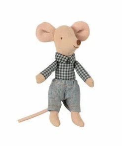 Maileg Little Brother Mouse In Box - Blue Check Shirt
