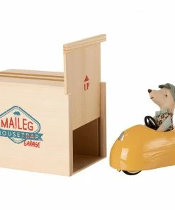 Maileg Little Brother Mouse with Yellow Car and Garage