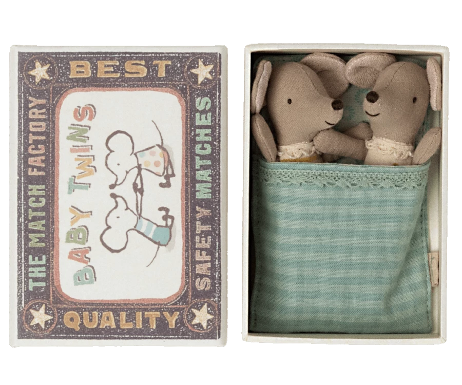 Maileg Baby Girl and Boy Twin Mice in Matchbox