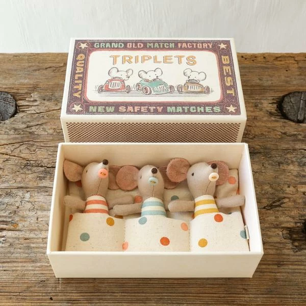 Maileg Baby Mice Triplet Toys In Matchbox
