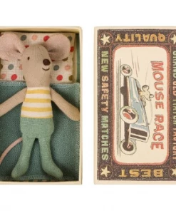 Maileg Little Brother Mouse with Yellow T-Shirt in Matchbox Toy