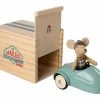 Maileg Mouse with Blue Car and Garage