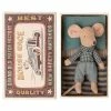 Maileg Little Brother Mouse In Box - Blue Check Shirt