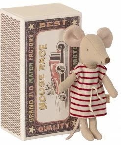 Maileg Big Sister Mouse in Matchbox Red & White Stripes