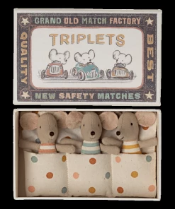 Maileg Triplets, Baby Mice In Matchbox