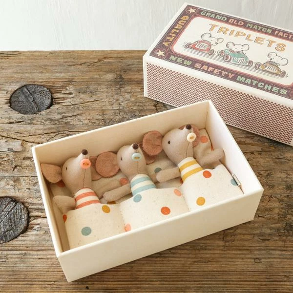 Maileg Baby Mice Triplet Toys In Matchbox