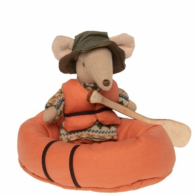 Maileg Hiker Big Brother Mouse in His Pneumatic Boat