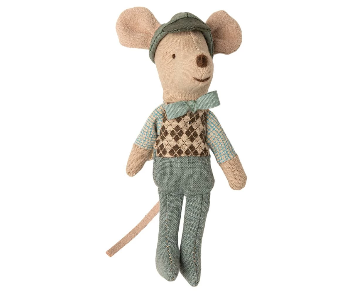 Maileg Little Brother Mouse with Yellow Car and Garage