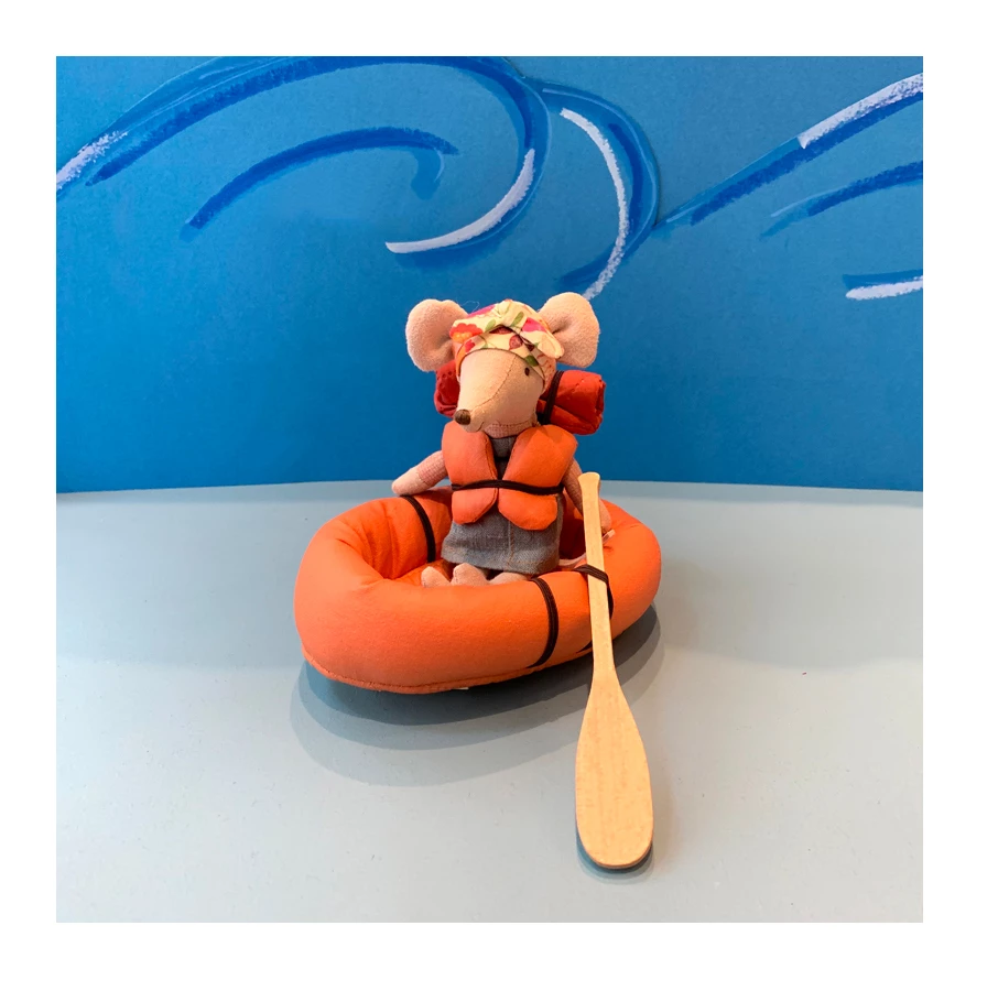 Maileg Hiker Big Sister Mouse and His Pneumatic Boat