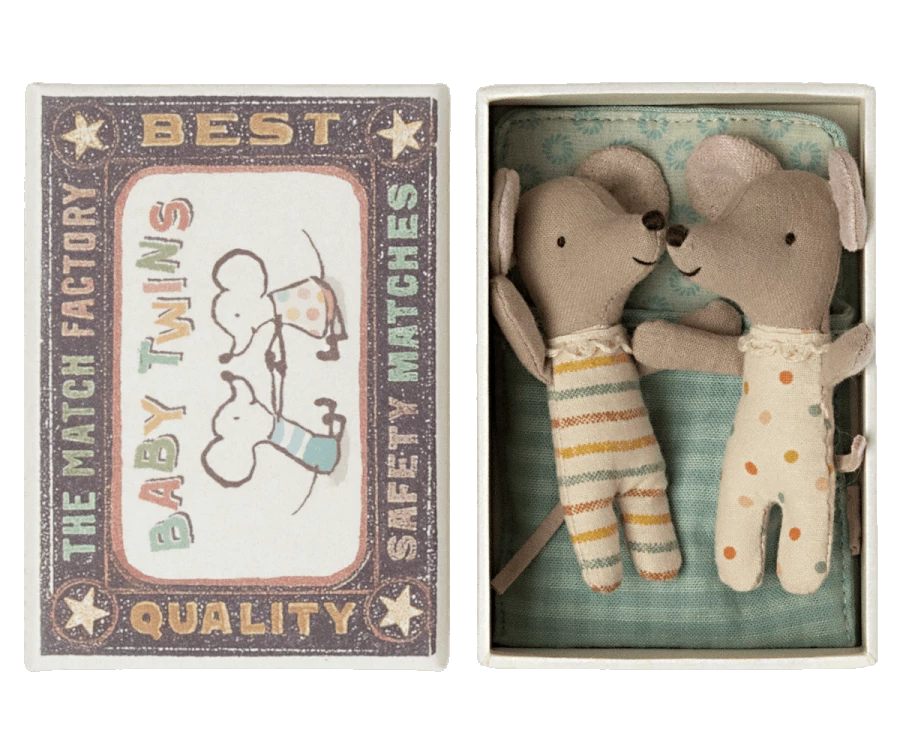 Maileg Baby Girl and Boy Twin Mice in Matchbox
