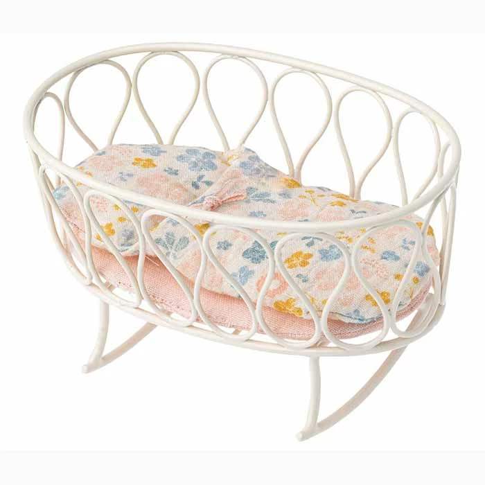 Maileg White Metal Crib with Sleeping Bag