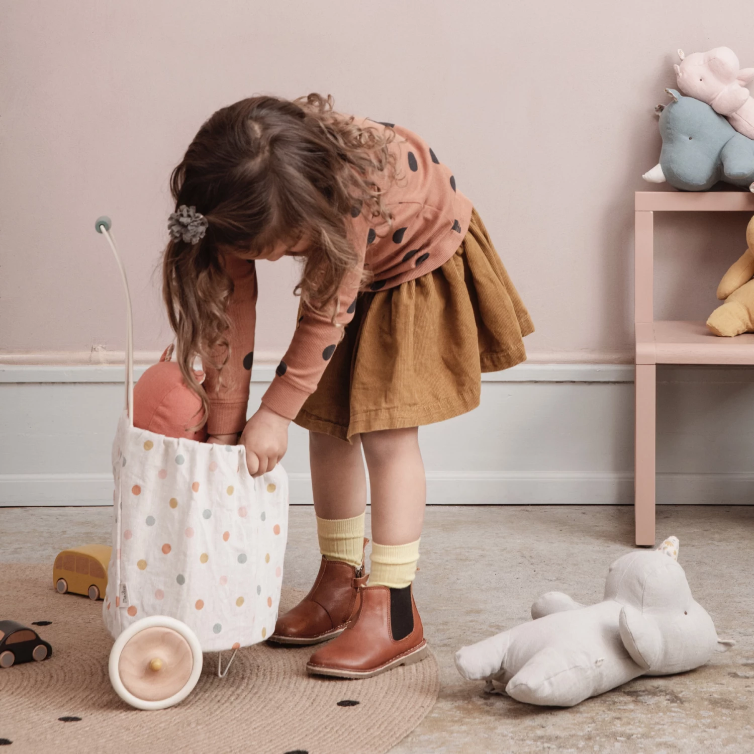 Maileg Trolley - Multi Dots - Blue