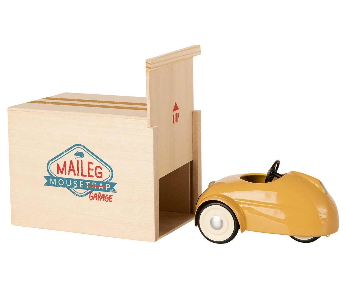 Maileg Little Brother Mouse with Yellow Car and Garage