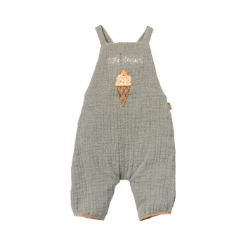 Maileg Size 4 Rabbit in Short Pale Teal Dungarees