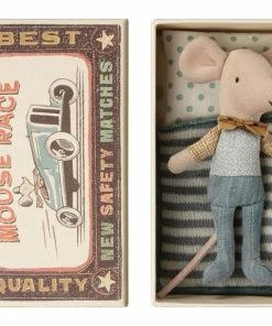 Maileg Cotton and Linen Little Brother Mouse in Box