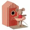 Maileg Little Sister Mouse In Her Beach Cabin Toy