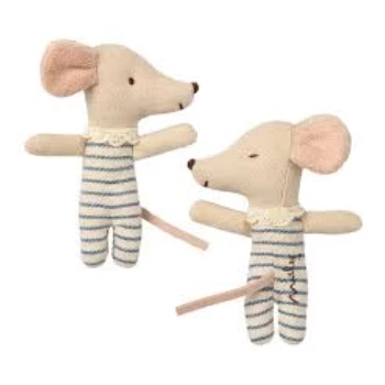 Maileg Blue and White Striped Sleepy and Wakey Mouse in Matchbox Toy