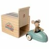 Maileg Mouse with vintage car and garage - Blue